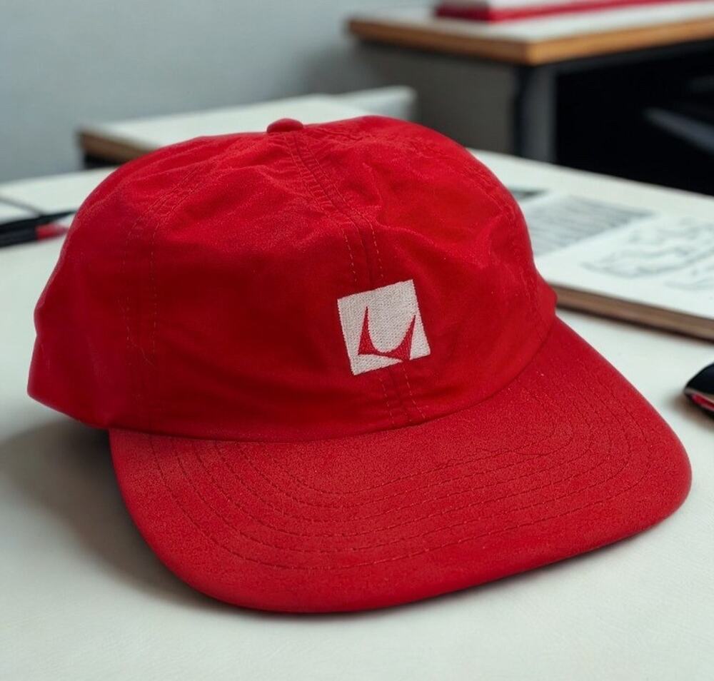 Herman Miller 5 Panel Stretch Back Hat Red Vintage USA Made Rare Employee MCM